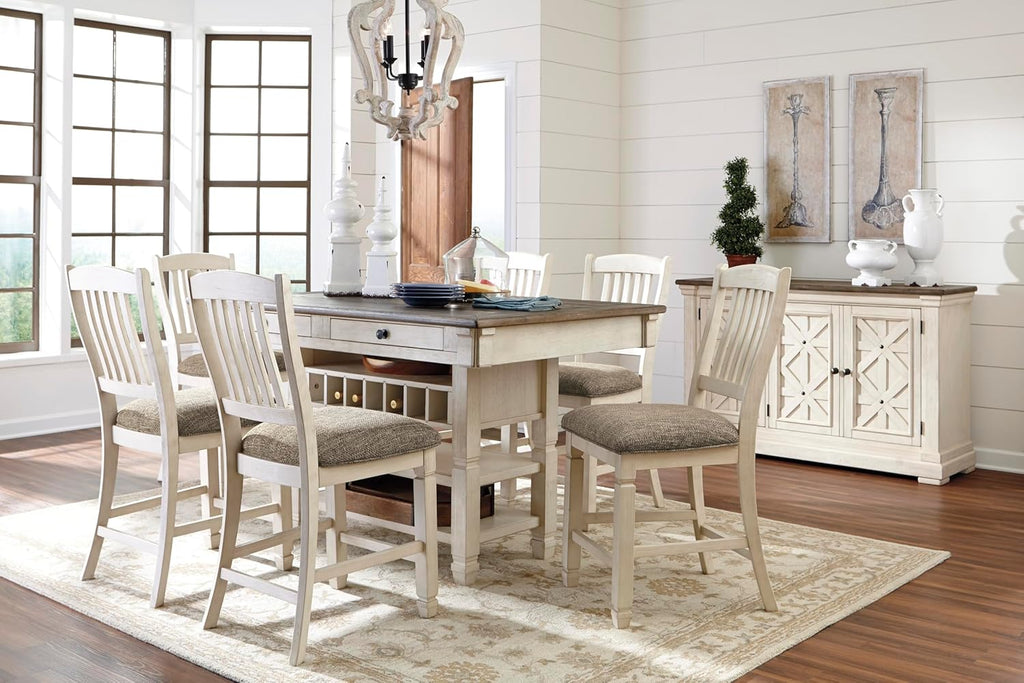 Signature Design by Ashley Bolanburg 24" Counter Height Farmhouse Barstool, 2 Count, Antique White