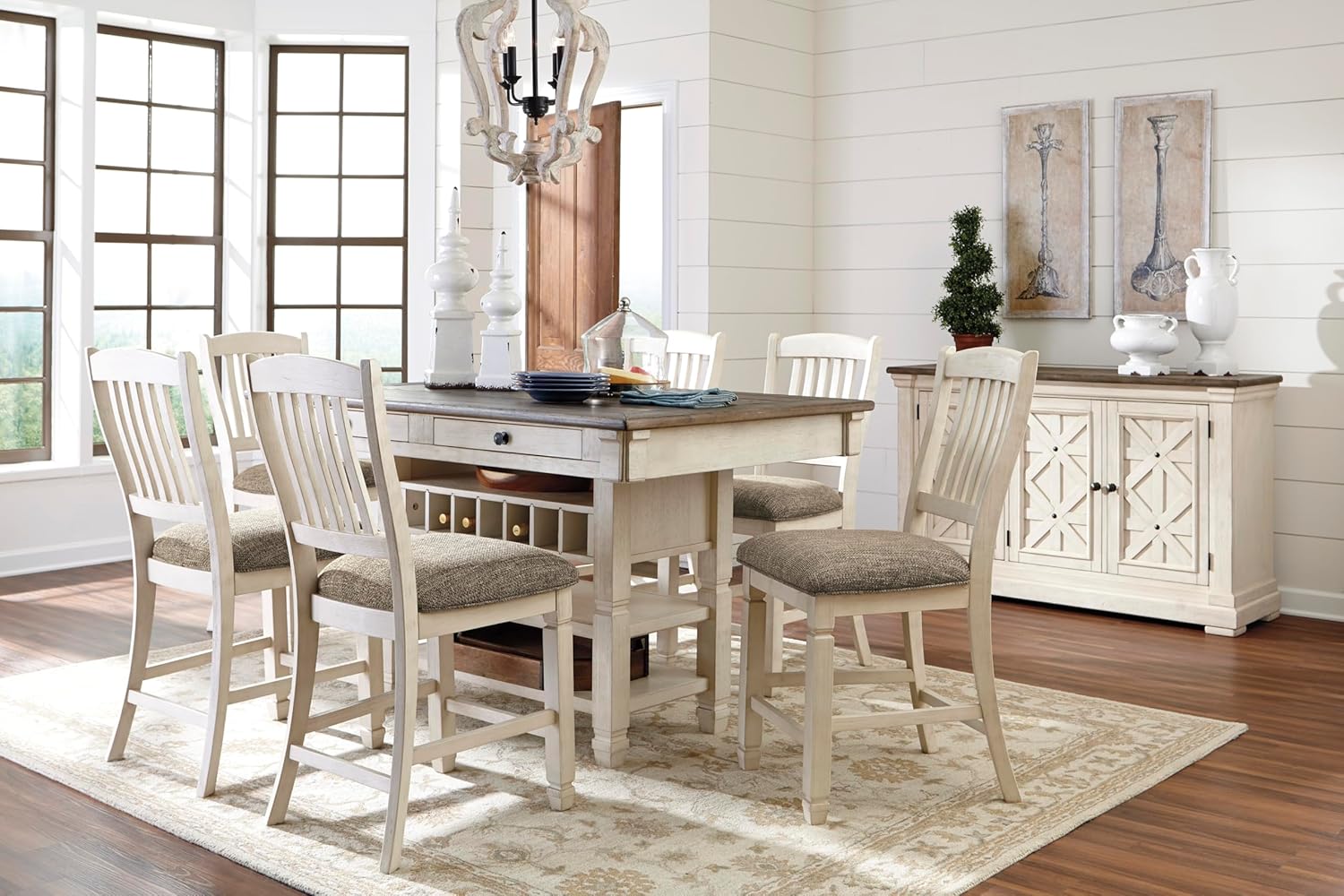 Signature Design by Ashley Bolanburg 24" Counter Height Farmhouse Barstool, 2 Count, Antique White