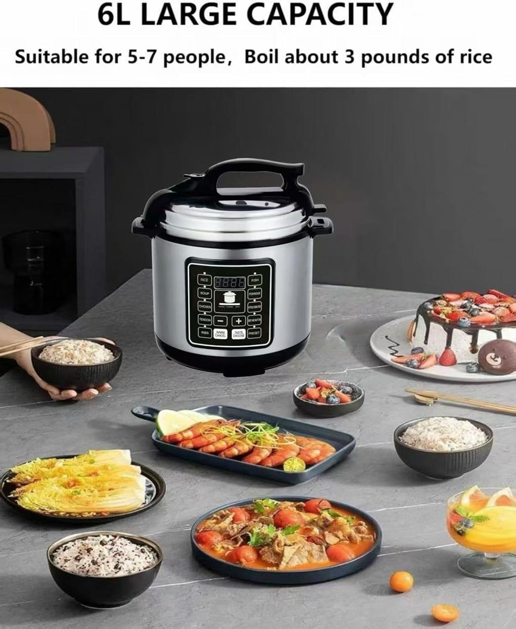 6qt 10-in-1 Electric Pressure Cooker, 1050w Programmable Multi-Cooker, Versatile Slow Cooker & Rice Cooker, Easy-to-use Black Kitchen Appliance