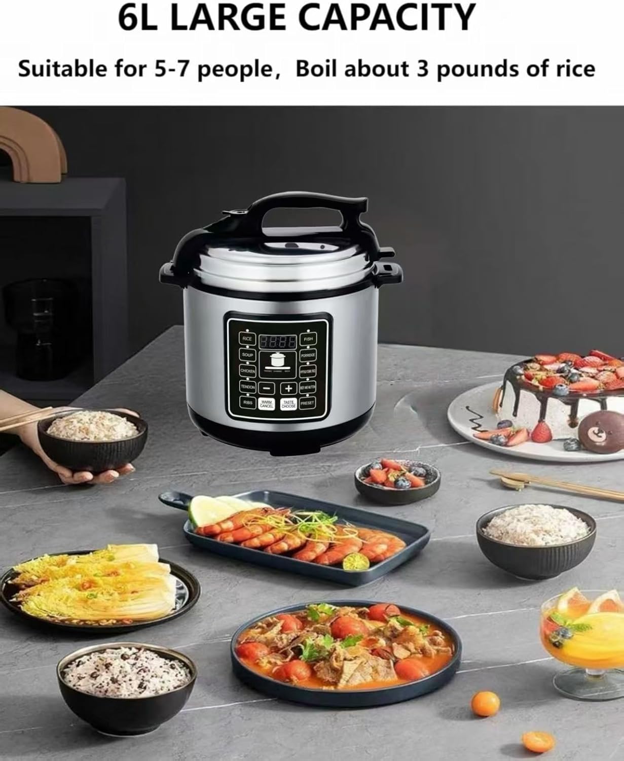 6qt 10-in-1 Electric Pressure Cooker, 1050w Programmable Multi-Cooker, Versatile Slow Cooker & Rice Cooker, Easy-to-use Black Kitchen Appliance