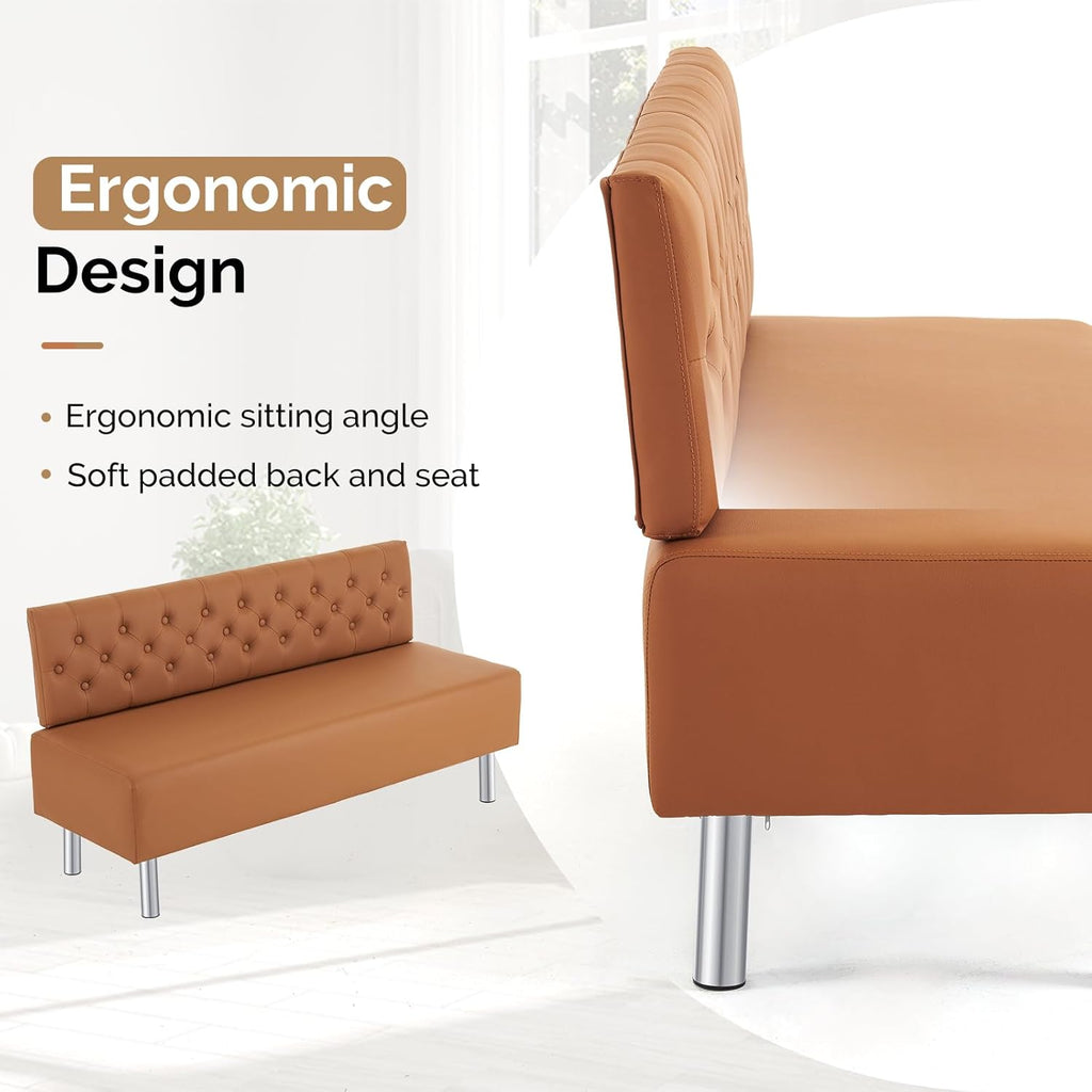 OmySalon Waiting Room Bench with Back, 58.6'' Office Guest Chair Upholstered Reception Seating, Lobby Furniture for Beauty Salon Barbershop Airport Bank Hall Room Conference, Button Tufted, Brown