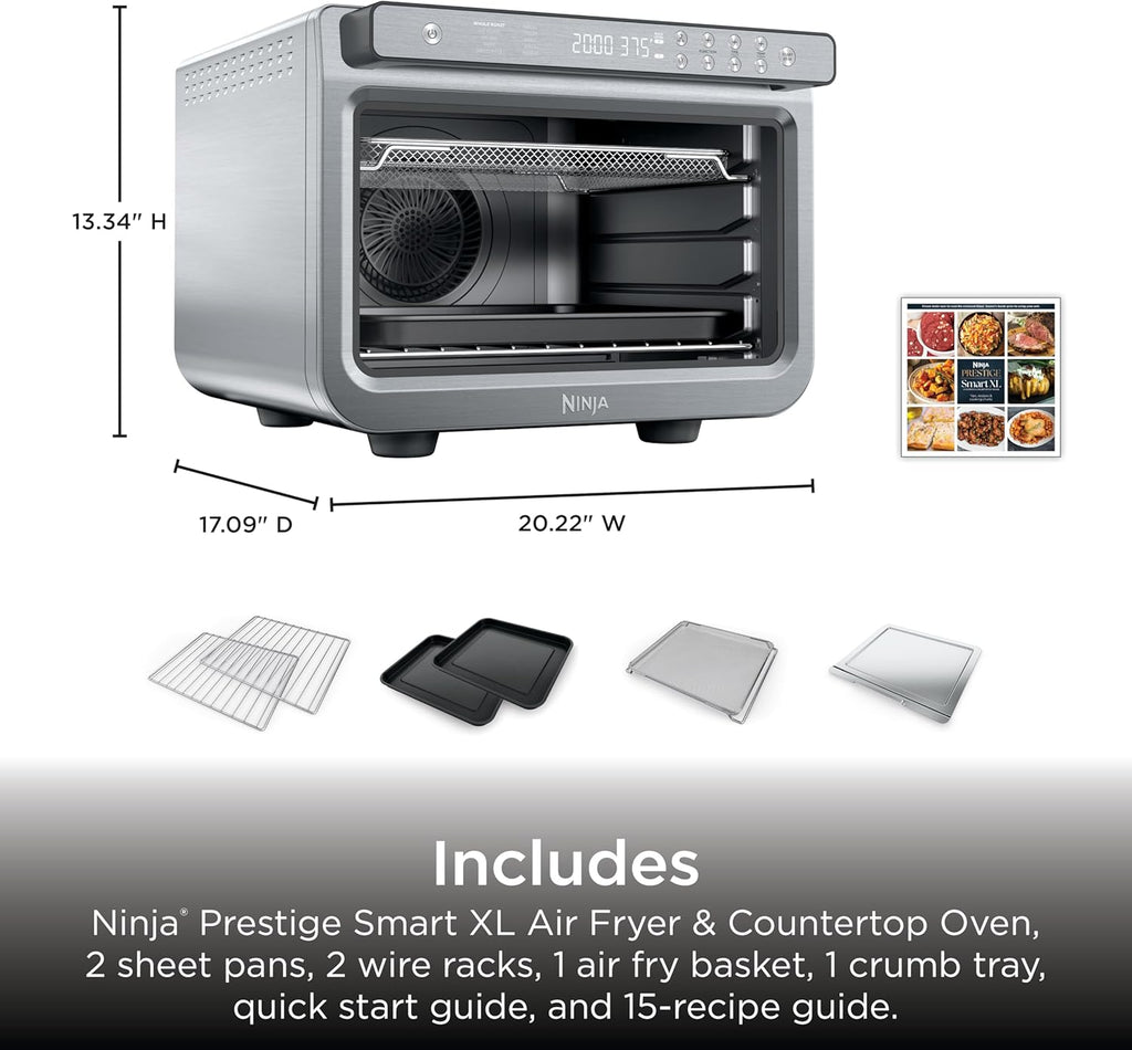 Ninja Air Fryer & Toaster Oven Combo | 10-in-1 Prestige Smart XL Countertop Oven | Bake up to 20 Cookies, Fit up to a 12lb Turkey | Pizza, Toast, Bake, Dehydrate | 1800 Watt | Stainless Steel | DT501