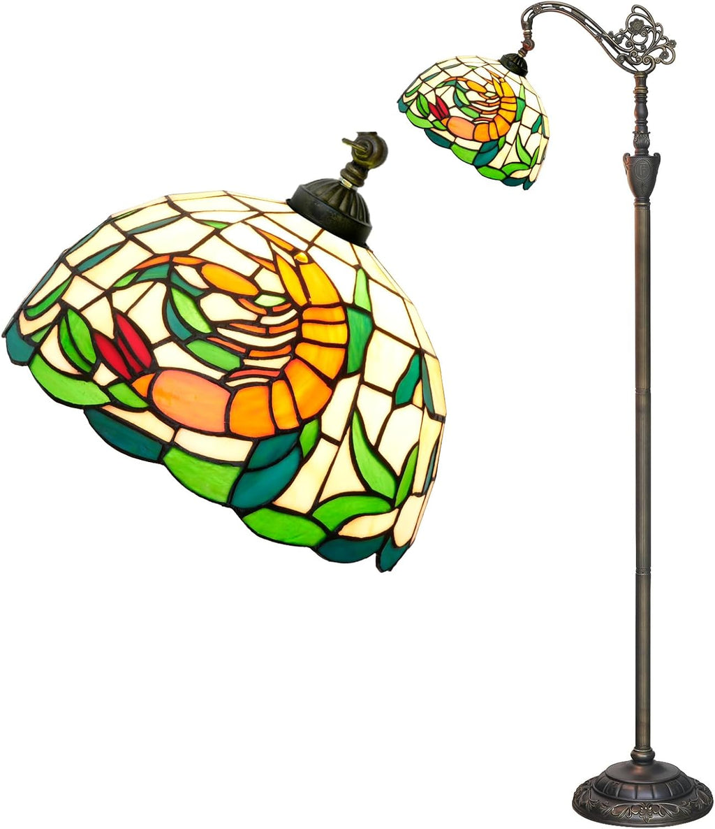 Tiffany Floor Lamp 12 Inch Stained Glass Orange Shrimp Tiffany Style Reading Lamp Retro Home Decoraton Comfortable and Atmosphere Suitable Living Room Bedroom Coffee Shop Restaurant Study