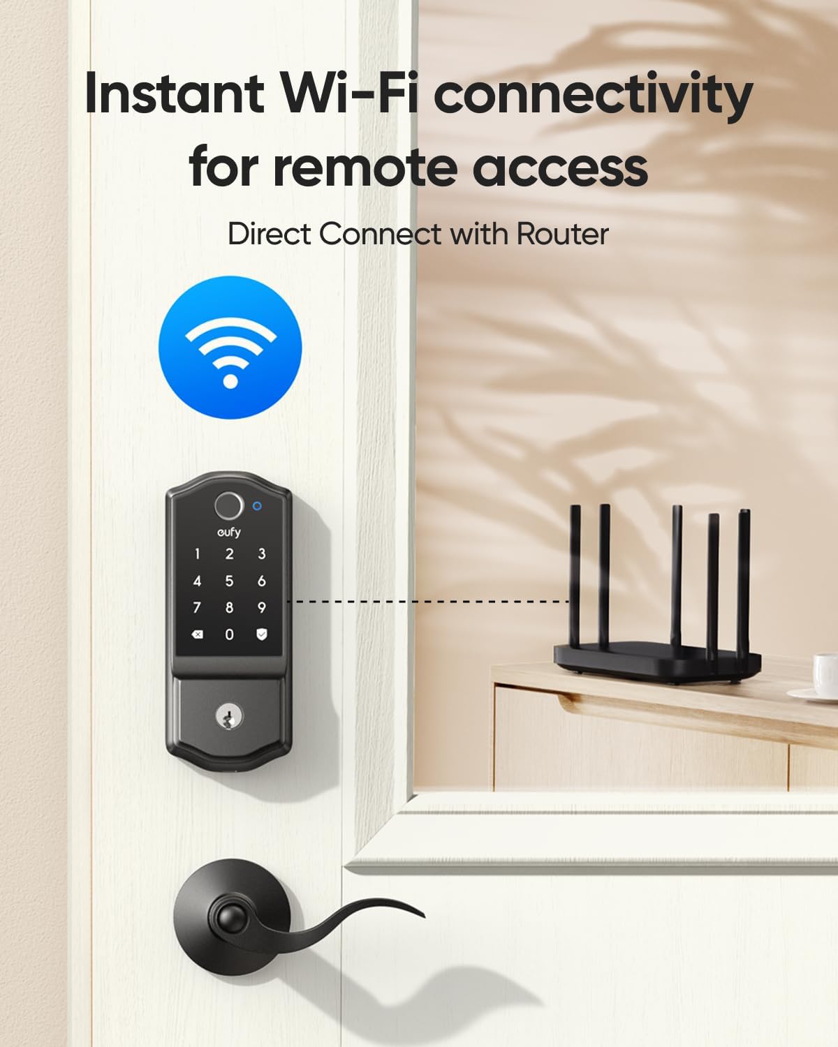 eufy Security Smart Lock C220, Fingerprint Keyless Entry Door Lock, Built-in Wi-Fi, App Remote Control, Front Door Smart Lock Deadbolt, 8Months Battery, Reliable Power, IP53, Black, Traditional