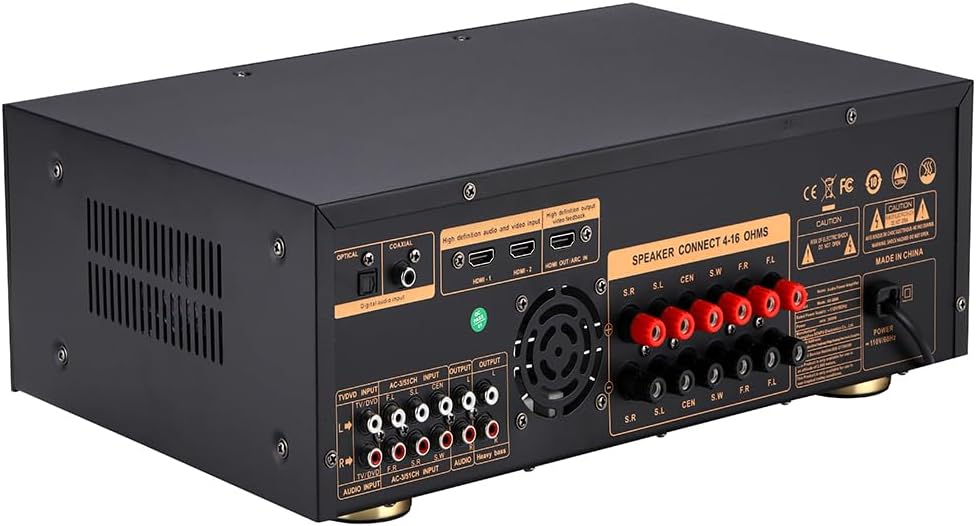 Stereo Receivers,5.1 Channels Audio Amplifier with HDMI,Optical/Coaxial,Bluetooth/USB,RCA,AC-3 Input,Subwoofer Output for Karaoke,Home,Theater Speakers(Non-Dolby/DTS)