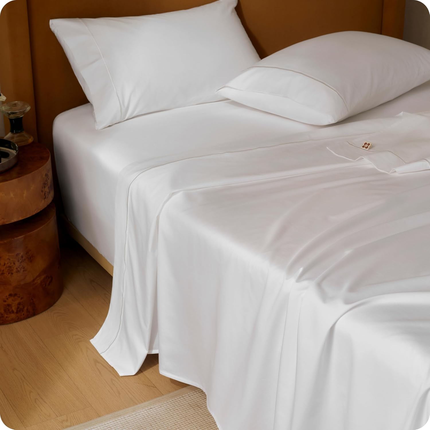 Bedsure 100% Giza Egyptian Cotton Sheets King Size - Luxury Hotel Sheets 18 Inches Deep Pocket with 4 Corner Straps, PureWoven Soft & Beathable Sateen Weave Bedsheets (White, King)