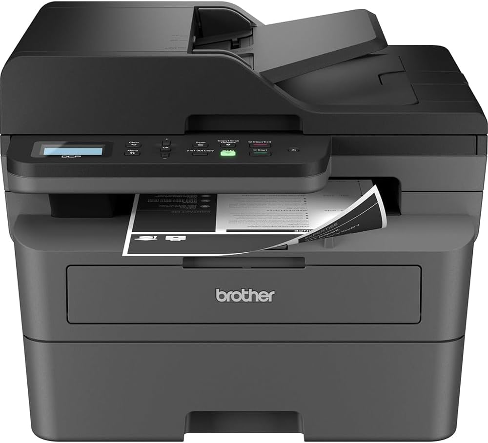 Brother DCPL2640DW Wireless Compact Monochrome Multi-Function Laser Printer Bundle High-Yield Toner, Black Twin Pack (3,000 Pages/Cartridge)