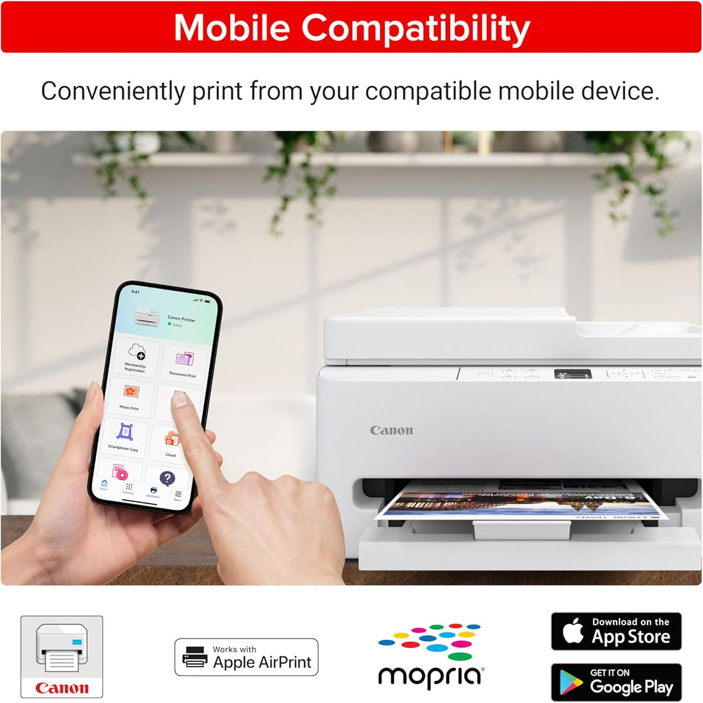 Canon PIXMA TR7120 Wireless Color Inkjet Printer for Duplex Printing, White – Home Printer with Copier/Scanner, Auto Document Feeder, Compact Design, Intuitive Control Panel