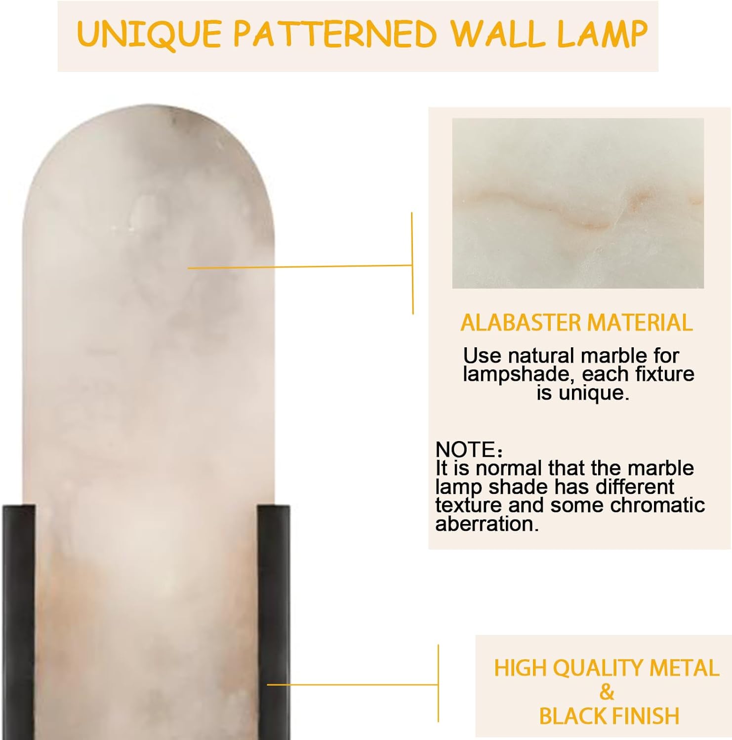 Black Modern Wall Sconces for Living Room, Alabaster Sconce Wall Light Fixtures Set of 2, Marble Sconce Lighting for Entryway Bathroom Bedroom