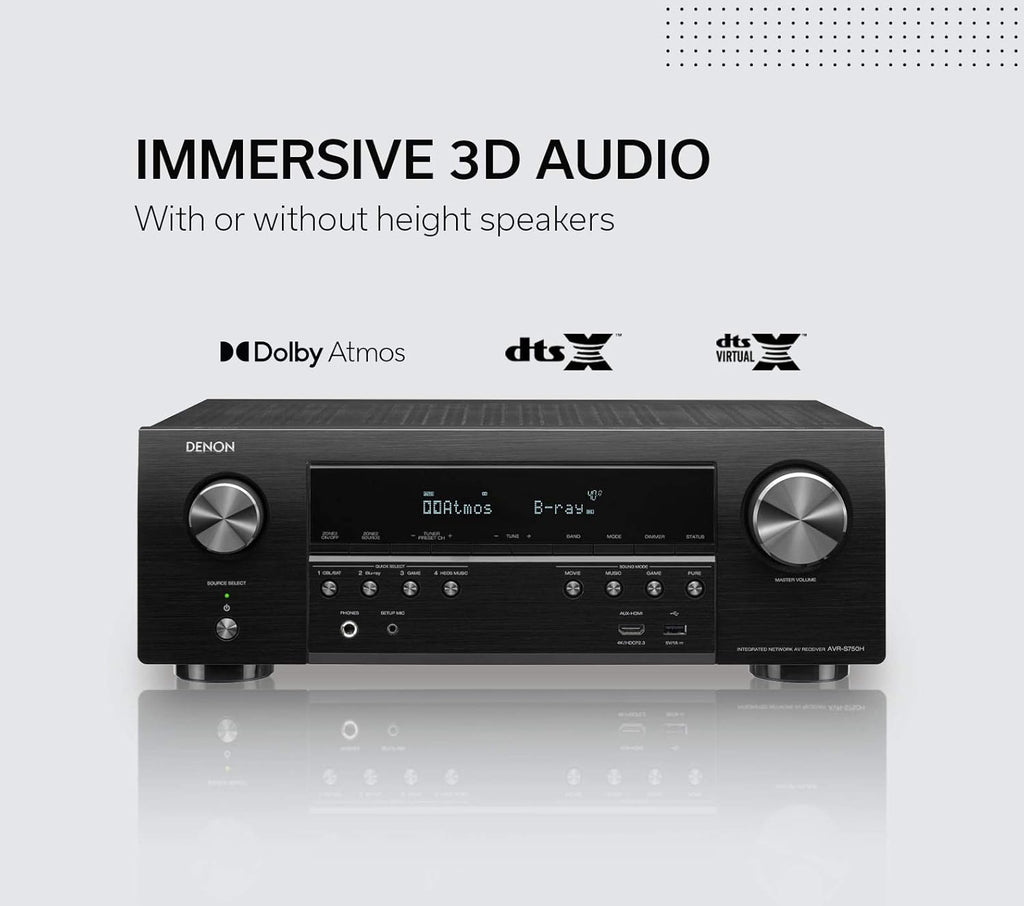Denon AVR-S750H Receiver, 7.2 Channel (165W x 7) - 4K Ultra HD Home Theater (2019) | Music Streaming | New - eARC, 3D Dolby Surround Sound (Atmos, DTS/Virtual Height Elevation) | Alexa + HEOS