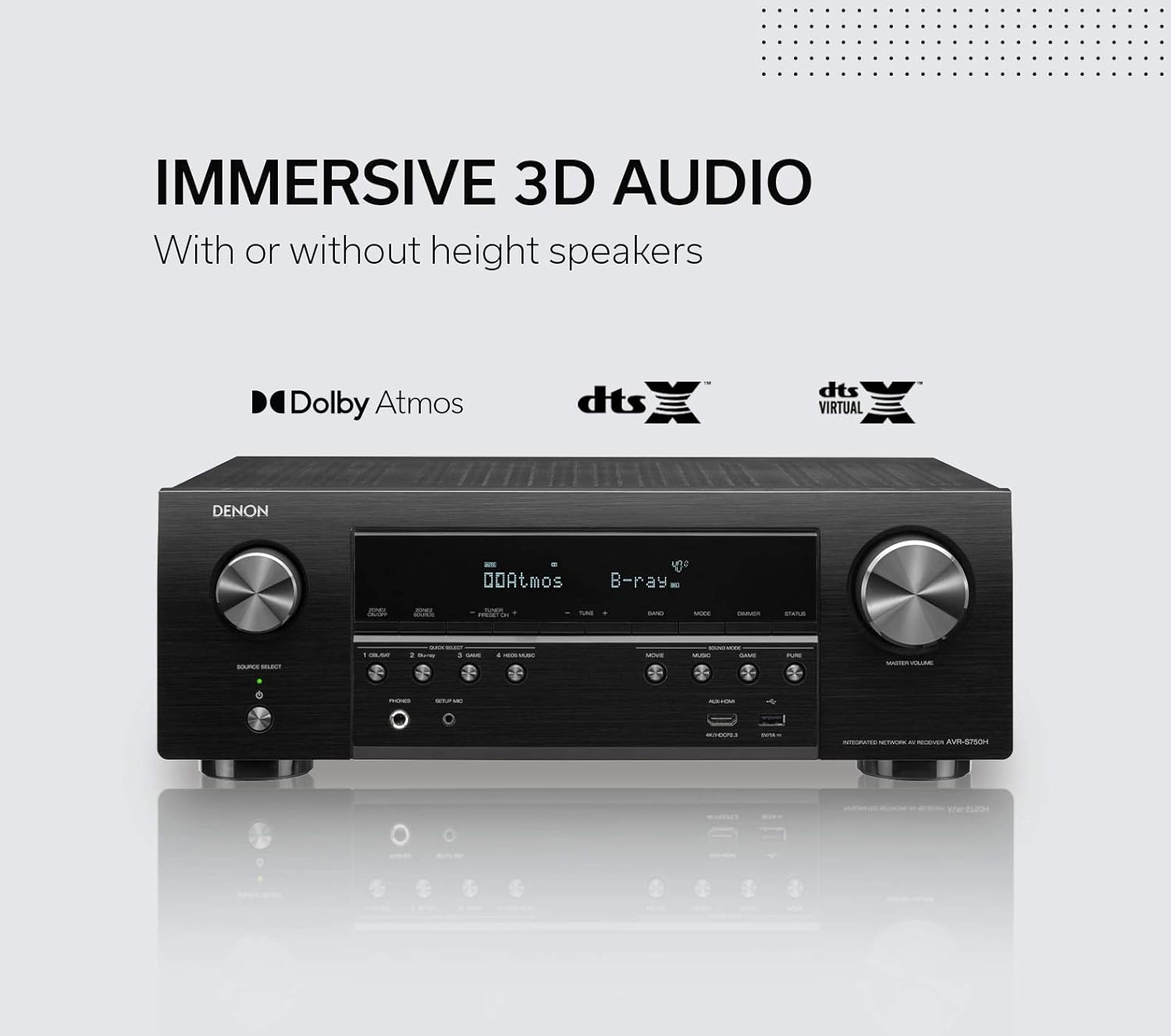 Denon AVR-S750H Receiver, 7.2 Channel (165W x 7) - 4K Ultra HD Home Theater (2019) | Music Streaming | New - eARC, 3D Dolby Surround Sound (Atmos, DTS/Virtual Height Elevation) | Alexa + HEOS