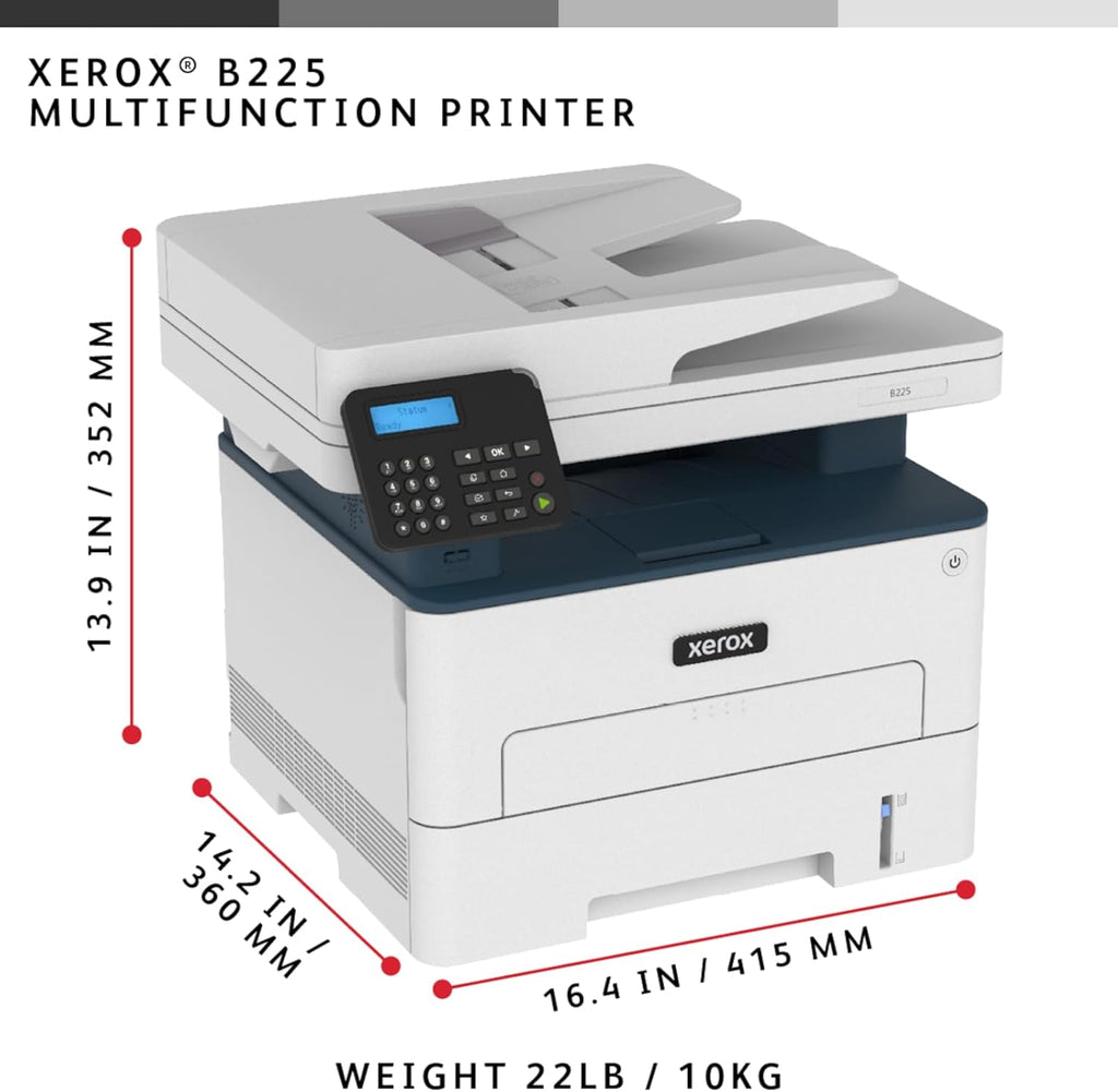 Xerox B225DNI All-in-One Printer, Laser, B&W, Wireless, ADF, Letter, Print, Scan, Copy, Energy Star Certified, Up to 36PPM