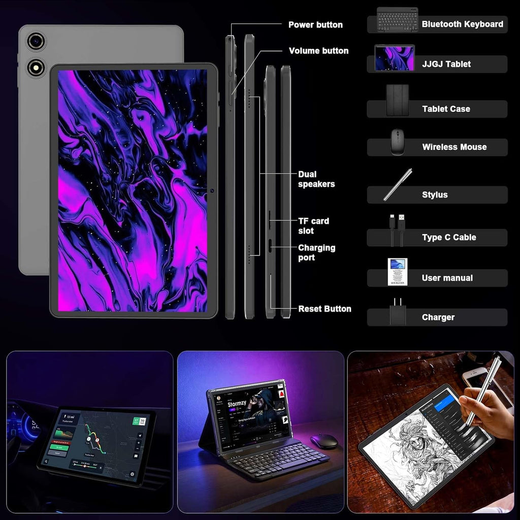 Android tablet 10 inch, 2026 Android 15 Tablet with Keyboard, 26GB+256GB (2TB Expand), Gemini AI Tablet with 8-Core, 8000mAh, 5G WiFi, Widevine L1, 2 in 1 Tablets PC with Case/Mouse/Stylus-Black Case