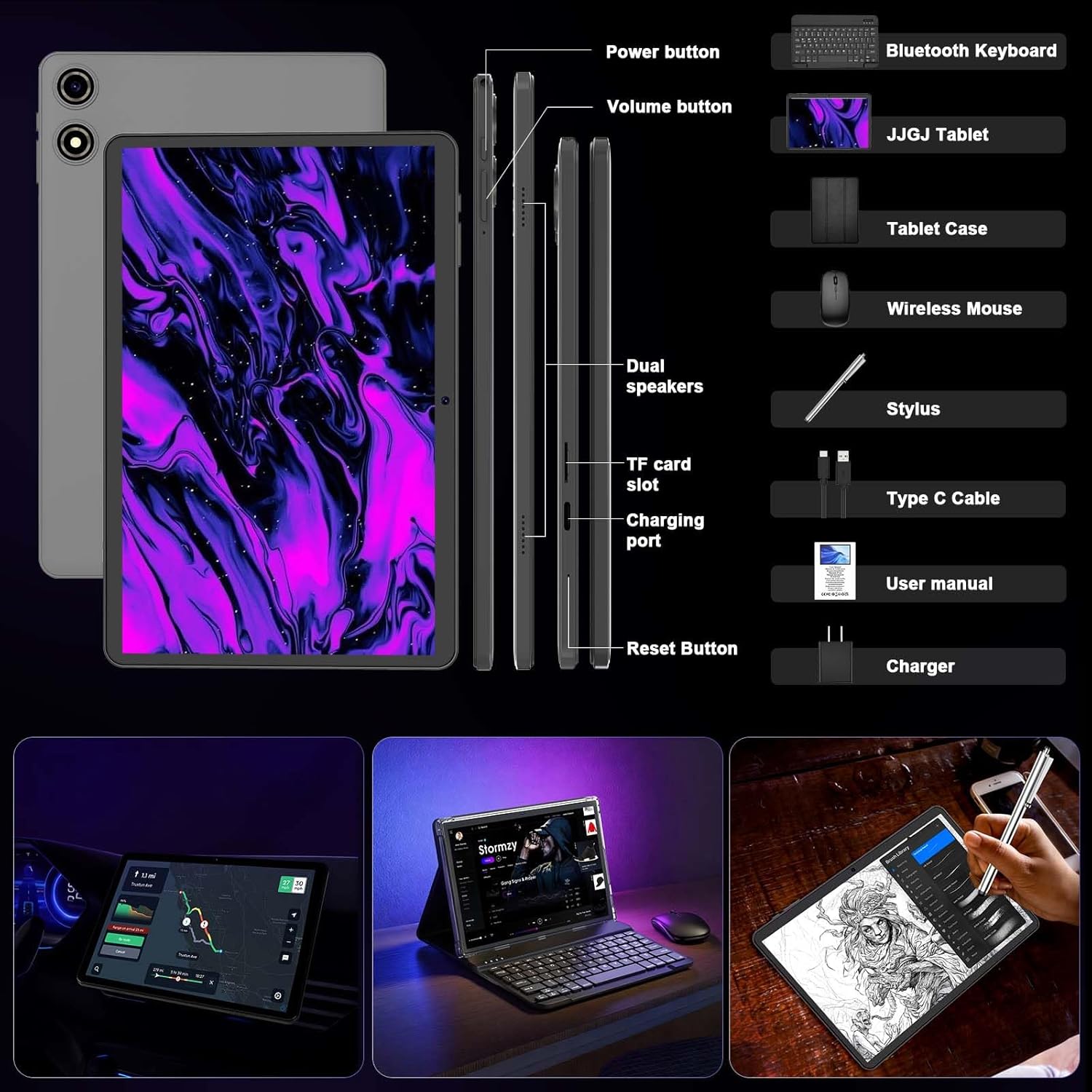 Android tablet 10 inch, 2026 Android 15 Tablet with Keyboard, 26GB+256GB (2TB Expand), Gemini AI Tablet with 8-Core, 8000mAh, 5G WiFi, Widevine L1, 2 in 1 Tablets PC with Case/Mouse/Stylus-Black Case