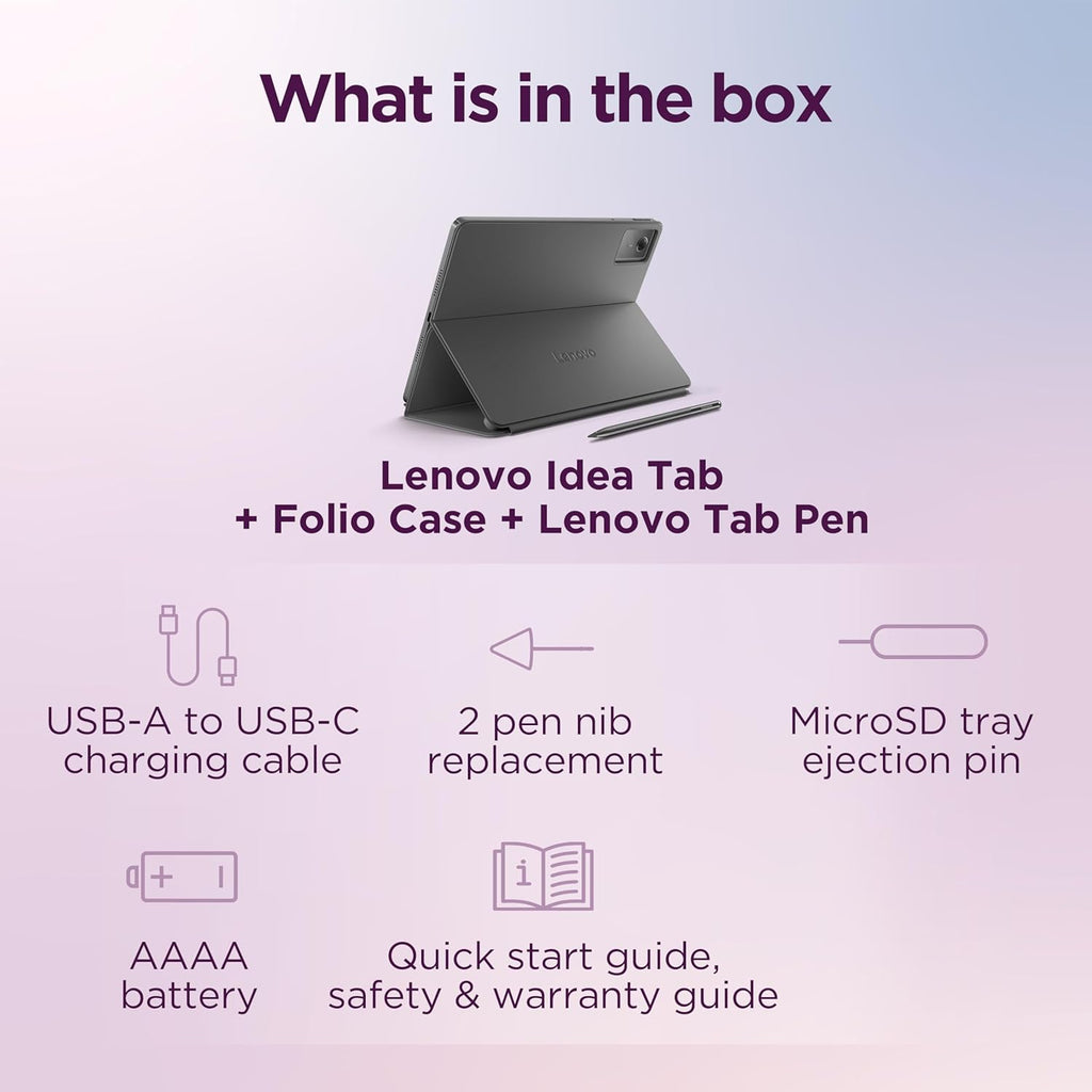 Lenovo Idea Tab - College Tablet - 11″ 2.5K IPS Touchscreen Display - 90Hz - MediaTek Dimensity 6300-8 GB Memory - 256 GB Storage - Integrated Arm Mali-G57 MC2 - Tab Pen and Folio Case