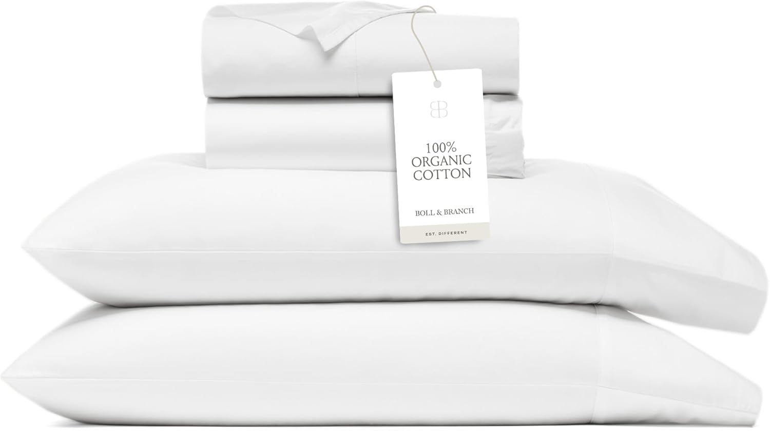 BOLL & BRANCH Signature Hemmed Sheet Set - King, White - Luxury 100% Organic Cotton - Includes 1 Flat, 1 Fitted, 2 Pillowcases - Buttery Soft
