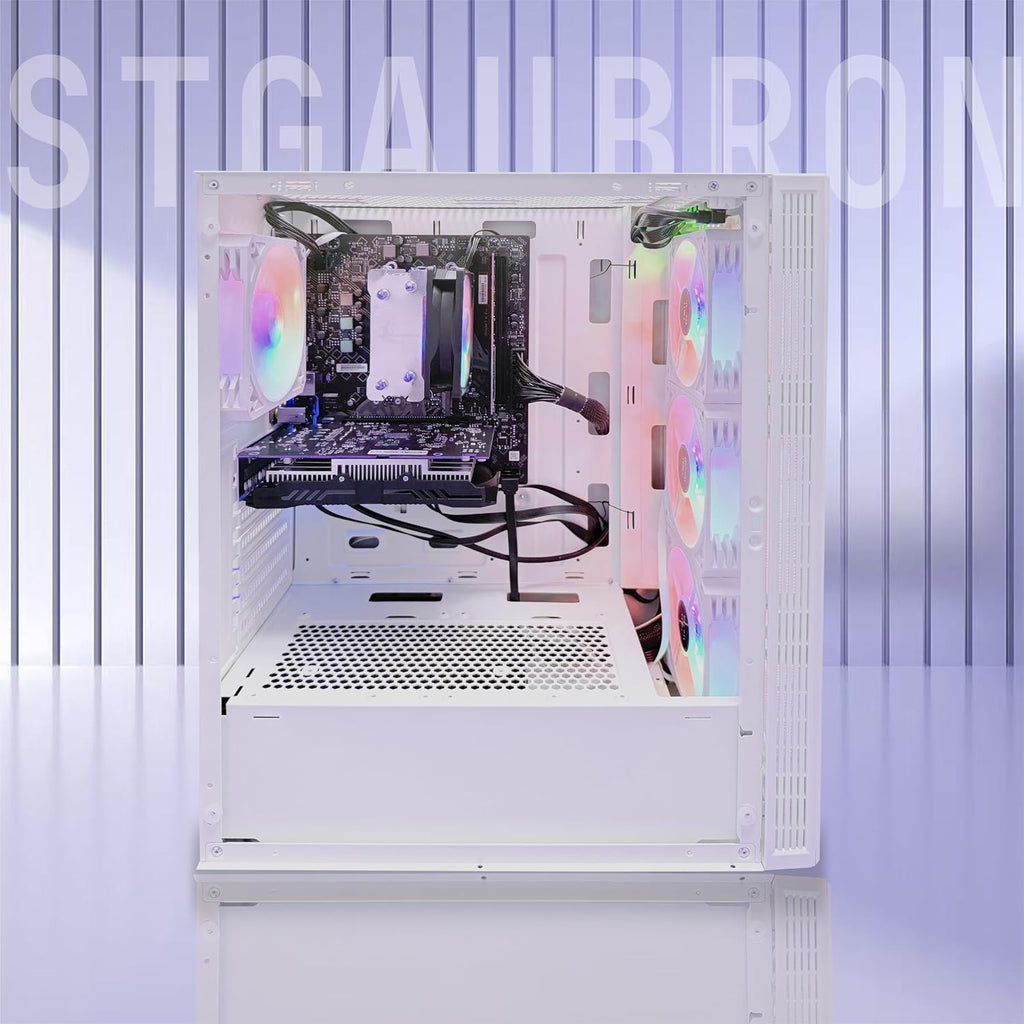 STGAubron Gaming PC Desktop Computer, AMD Ryzen 5 5600GT up to 4.6G, Radeon RX 6500 4G, 16G DDR4, 1T SSD, WiFi 6 & BT 5.2, RGB Fan x4, Windows 11 Home,White