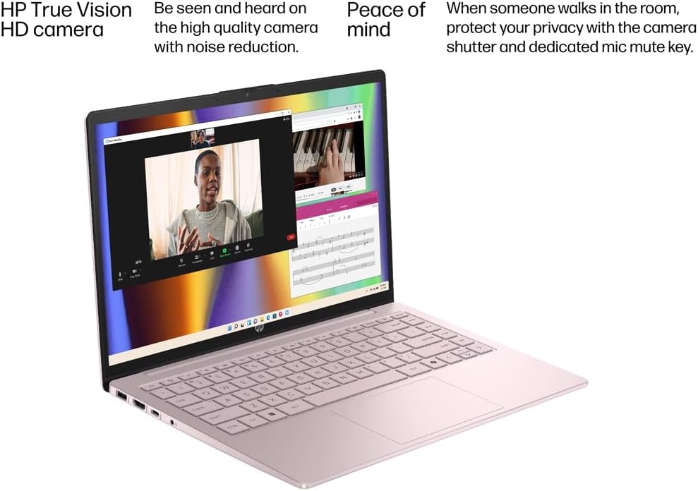 HP Essential Laptop Computer for Student Daily Study, Microsoft Office 365, Intel N150, 4GB RAM, 128GB Storage, Long Battery Life & Fast Charging, Windows 11 Home, Type-C Hub, Tranquil Pink
