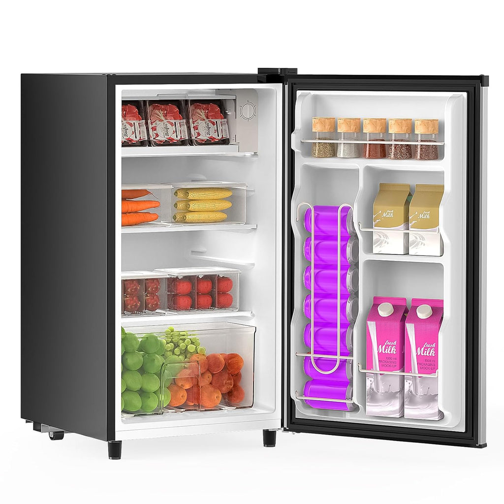 DUMOS 3.2 Cu.Ft Mini Fridge with Freezer, Single Door Refrigerator with Adjustable Thermostat, Compact Small Fridge for Bedroom, Office, Dorm, 17.72"*17.72"*31" Silver