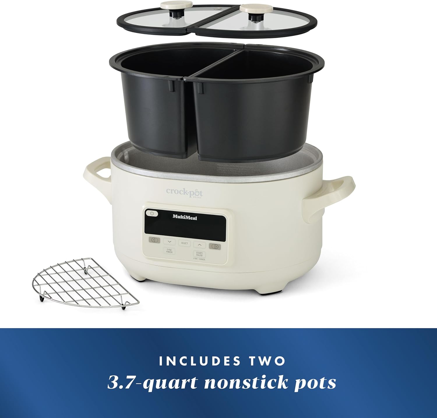 Crock-Pot MultiMeal Multicooker and Programmable Slow Cooker with Bake Function, Create 2 Dishes Simultaneously, Two 3.7qt Nonstick Pots Feed 8+ People, Dishwasher-Safe