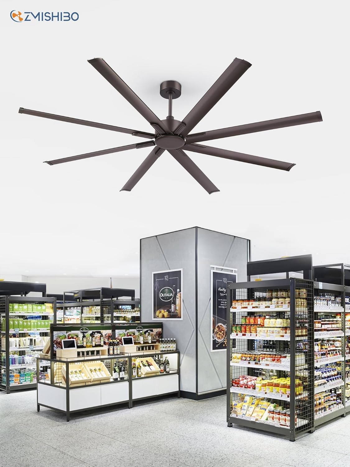 ZMISHIBO 84 Inch Ceiling Fans No Light, Large Industrial Ceiling Fan with 8 Aluminium Blades, Quiet DC Motor, 6 Speeds, Modern Ceiling Fan without Light for Garage/shop/living room,Oil-bronze
