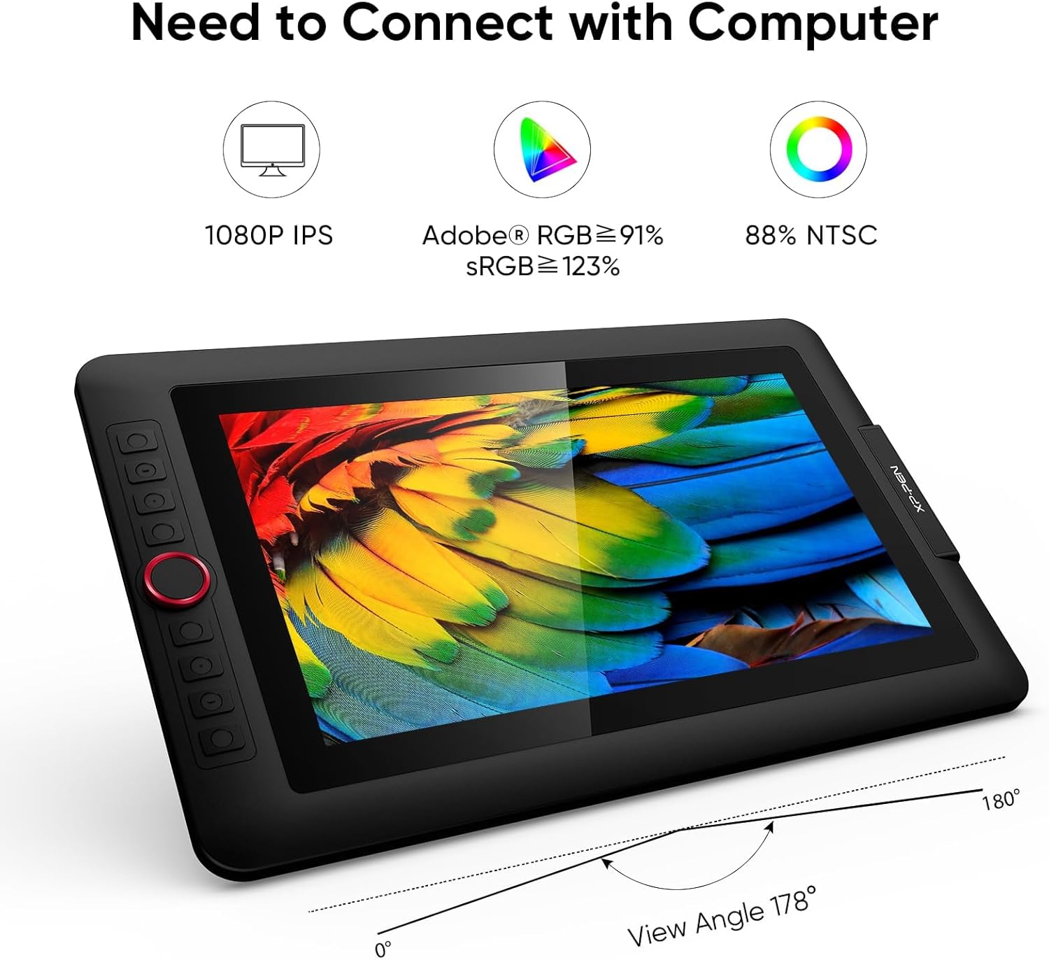 XPPen Drawing Tablet with Screen Full-Laminated Graphics Drawing Monitor Artist13.3 Pro Graphics Tablet with Adjustable Stand and 8 Shortcut Keys (8192 Levels Pen Pressure, 123% sRGB)