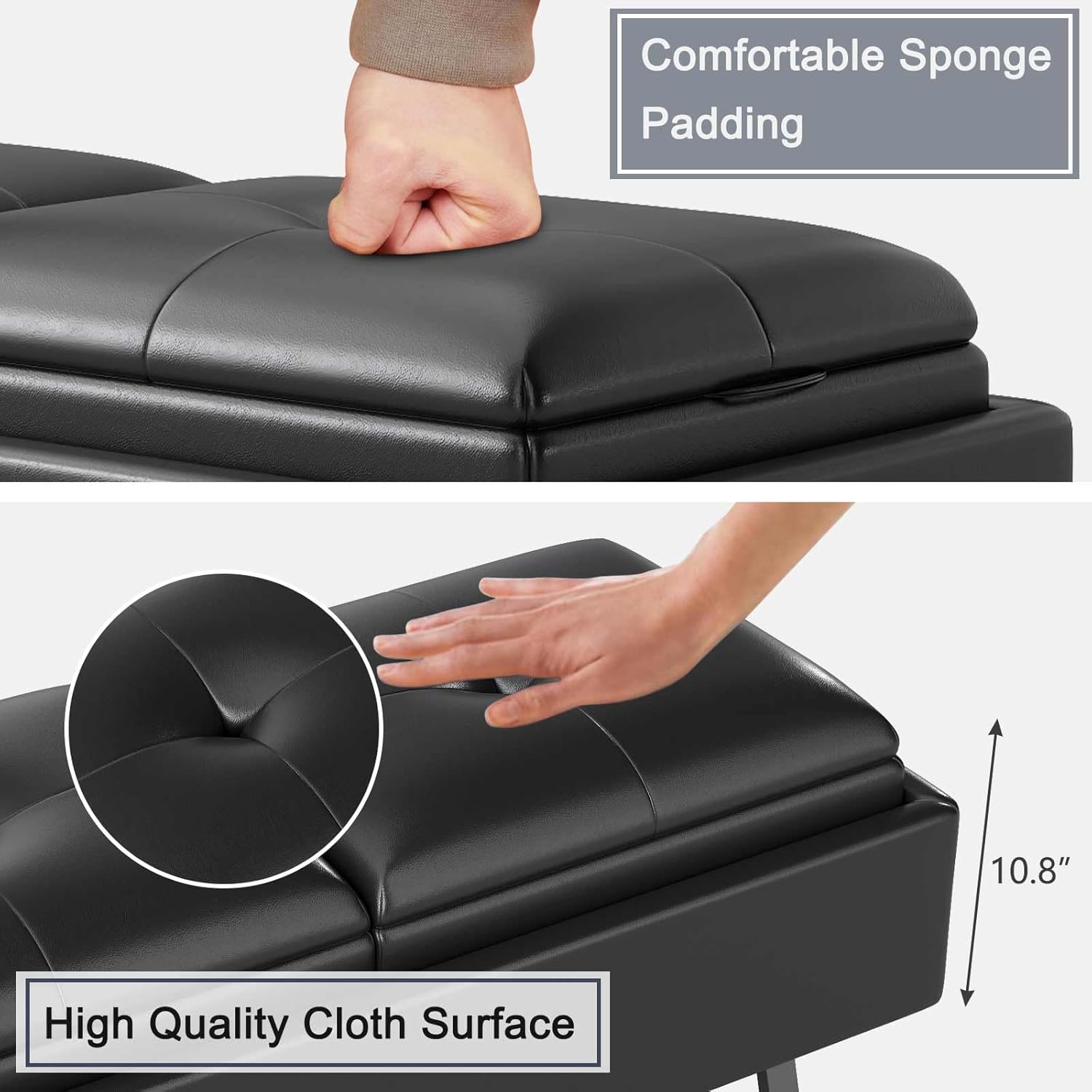 MOTION Leather Bench Waiting Room Chairs - 3 Seat Office Guest Reception Bench with Cushion, Upholered Waiting Room Seating, Office Furniture Lobby Chairs for Salon, Shop, Set of 3, Black