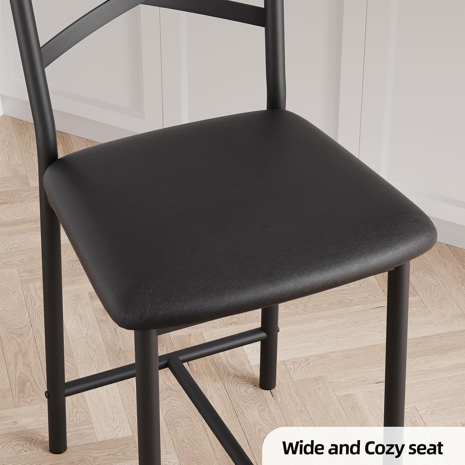 22" Bar Stools Set of 4, Counter Height Bar Stools with PU Upholstered Seat, Metal Frame Kitchen Bar Chairs with X-Design Back and Footrest for Kitchen Island, Counter Bar, Dining Room, Black