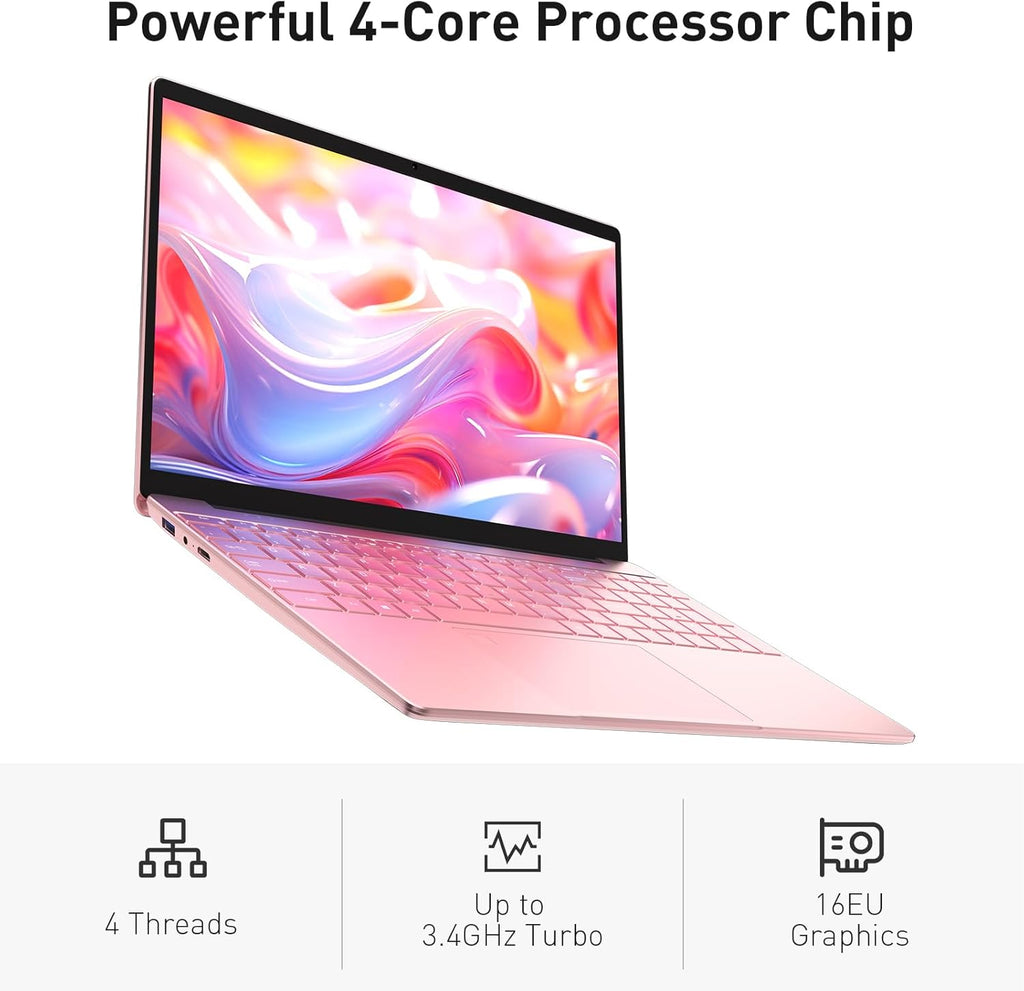 Auusda Business Laptop Computer for Work, Notebook PC for College Students, 15.6" FHD Display, 4-Core Processor, Backlit Keyboard, Fingerprint ID, Up to 10TB Storage, 32GB DDR4 RAM, 1TB NVMe, Pink