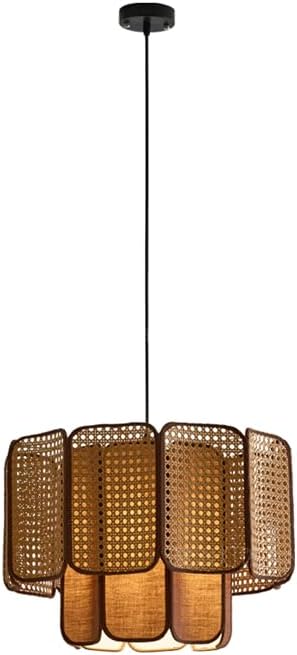 2 Tier Curry Round Linen Hanging Lamp Wabi-sabi Style Creative LEDE27 Base Rattan Pendant Lightled Bedroom Dining Room Living Room Single Head Chandeliers Tea Room Cafe Hot Pot Shop Lighting