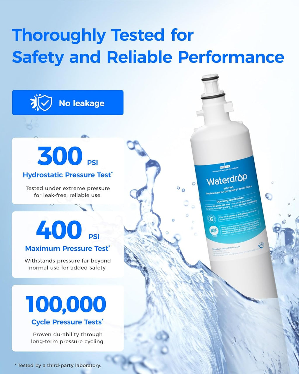 Waterdrop WD-F19C Replacement for GE® RPWFE®, RPWF (Built-in CHIP) Refrigerator Water Filter, Compatible with GFE28GYNFS, GFE28GELDS, PFE28KELDS, PFE28KYNFS, GFD28GELDS, PWE23KELDS, 4 Filters