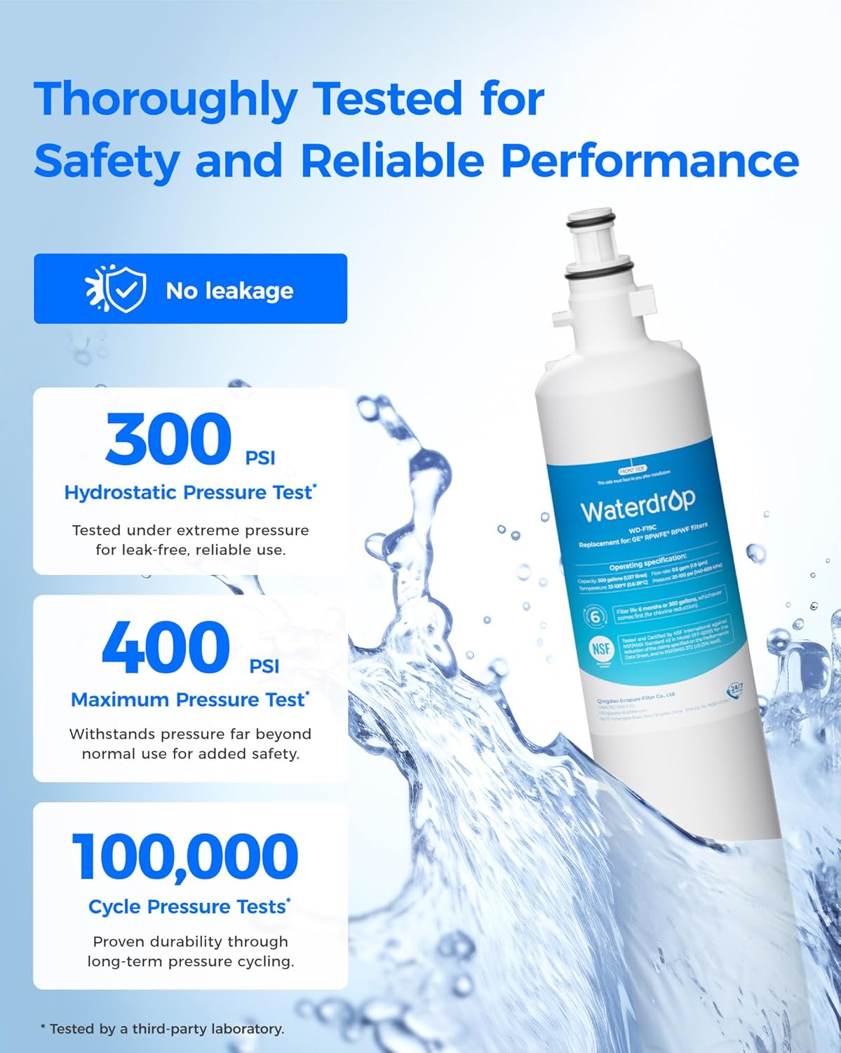 Waterdrop WD-F19C Replacement for GE® RPWFE®, RPWF (Built-in CHIP) Refrigerator Water Filter, Compatible with GFE28GYNFS, GFE28GELDS, PFE28KELDS, PFE28KYNFS, GFD28GELDS, PWE23KELDS, 4 Filters