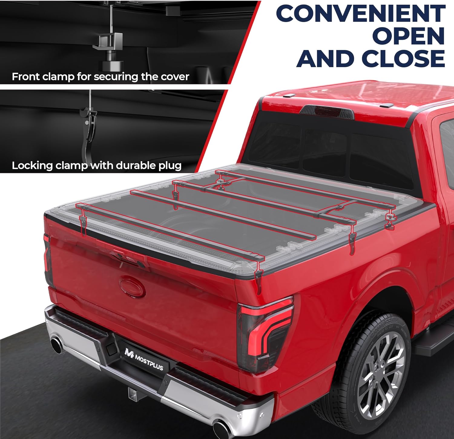 MOSTPLUS 5.5FT Quad Fold Soft Truck Bed Tonneau Cover On Top Compatible for Ford F150 2015-2025 2026 F-150 Bed Fourth Fold Styleside Bed Cover 67Inch