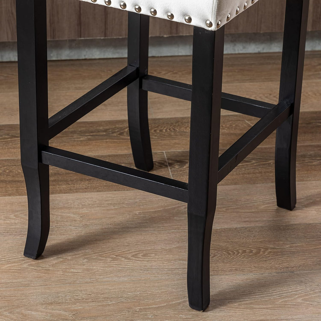 DUOMAY Modern Tufted Bar Stools Set of 2, 30" Bar Height Bar Chairs with Back, Velvet Kitchen Island Chair Barstools with Wood Legs for Dining Room Bar Coffee Shop, White