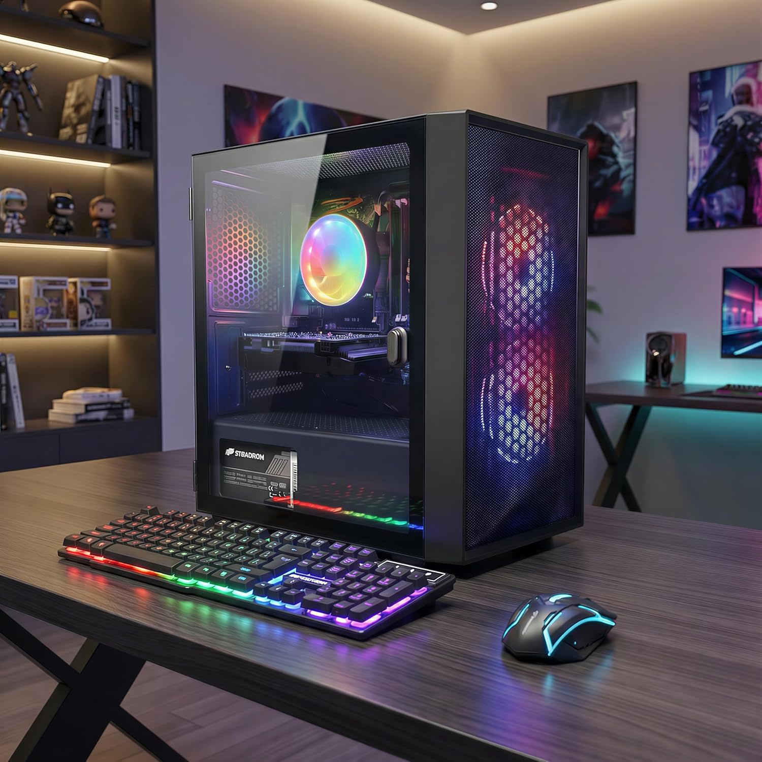STGAubron Gaming PC Computer Desktop, Intel Core i5 up to 3.6G, Radeon RX 550, 16G RAM, 512G SSD, WiFi 6, BT 5.0, RGB Fan x2, Windows 11 Home