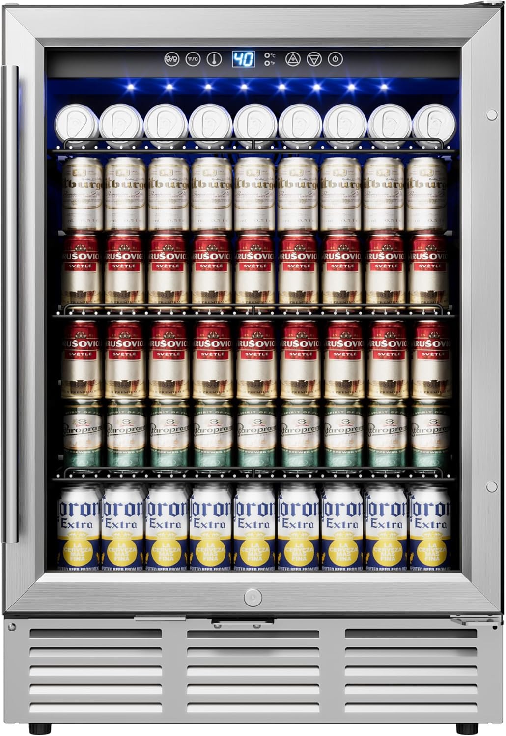 Icyglee 24 Inch Beverage Refrigerator, Beverage Cooler 180 Can Built-in Design, Under Counter Beer Fridge with Glass Door for Soda, Wine, Water - For Kitchen, Office or Bar