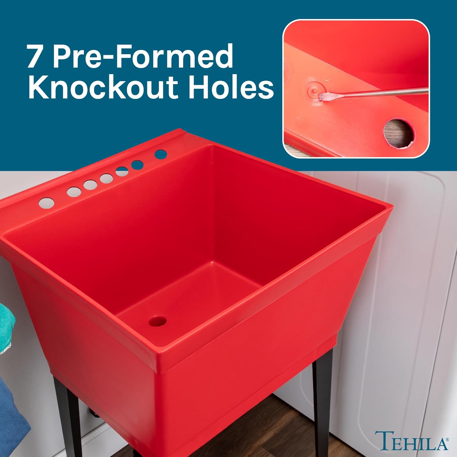 Red Utility Sink Laundry Tub with Black Pull-out Faucet for Laundry Room, Basement, Garage, Shop