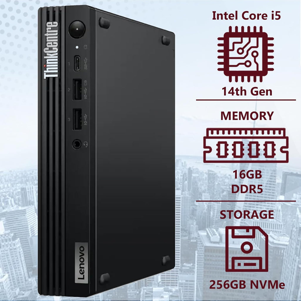 Lenovo ThinkCentre Tiny M70q Intel 10-Core i5-14400T (Beat i7-13700T), 16GB DDR5 RAM, 256GB NVMe SSD, WiFi 6, Bluetooth, RJ-45, DP Port, HDMI, Win 11 Pro, AI Business Desktop, 3 Yr Wty