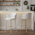 DUOMAY 2-Pack 26" Counter Height Bar Stools, White Sherpa Barrel Back Kitchen Island Chairs with Wood Legs for Dining Room, Bar, Coffee Shop