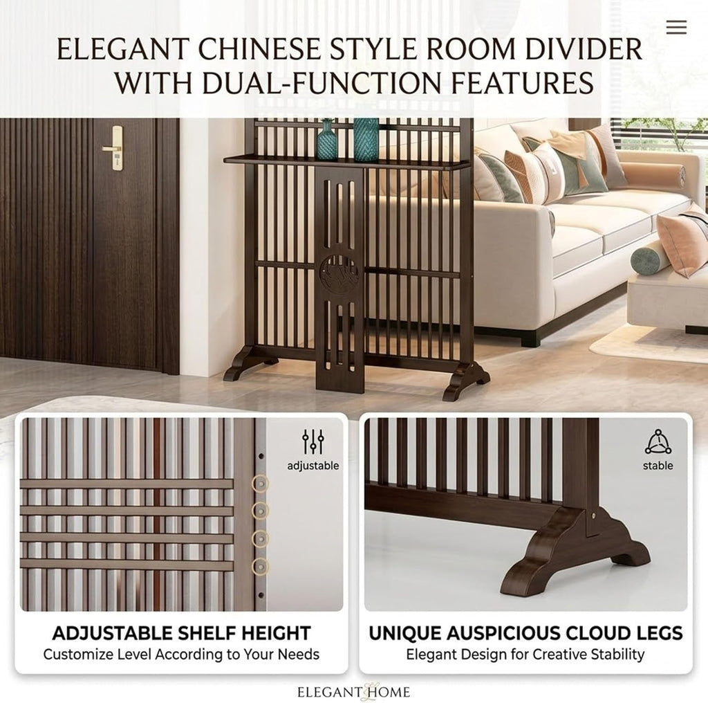 Floor to Ceiling Room Divider, Privacy Screen Room partition Post with Storage Space, Solid Wood, for Teahouse Coffee Shop Hotel Studio(Walnut,72x28.3in)