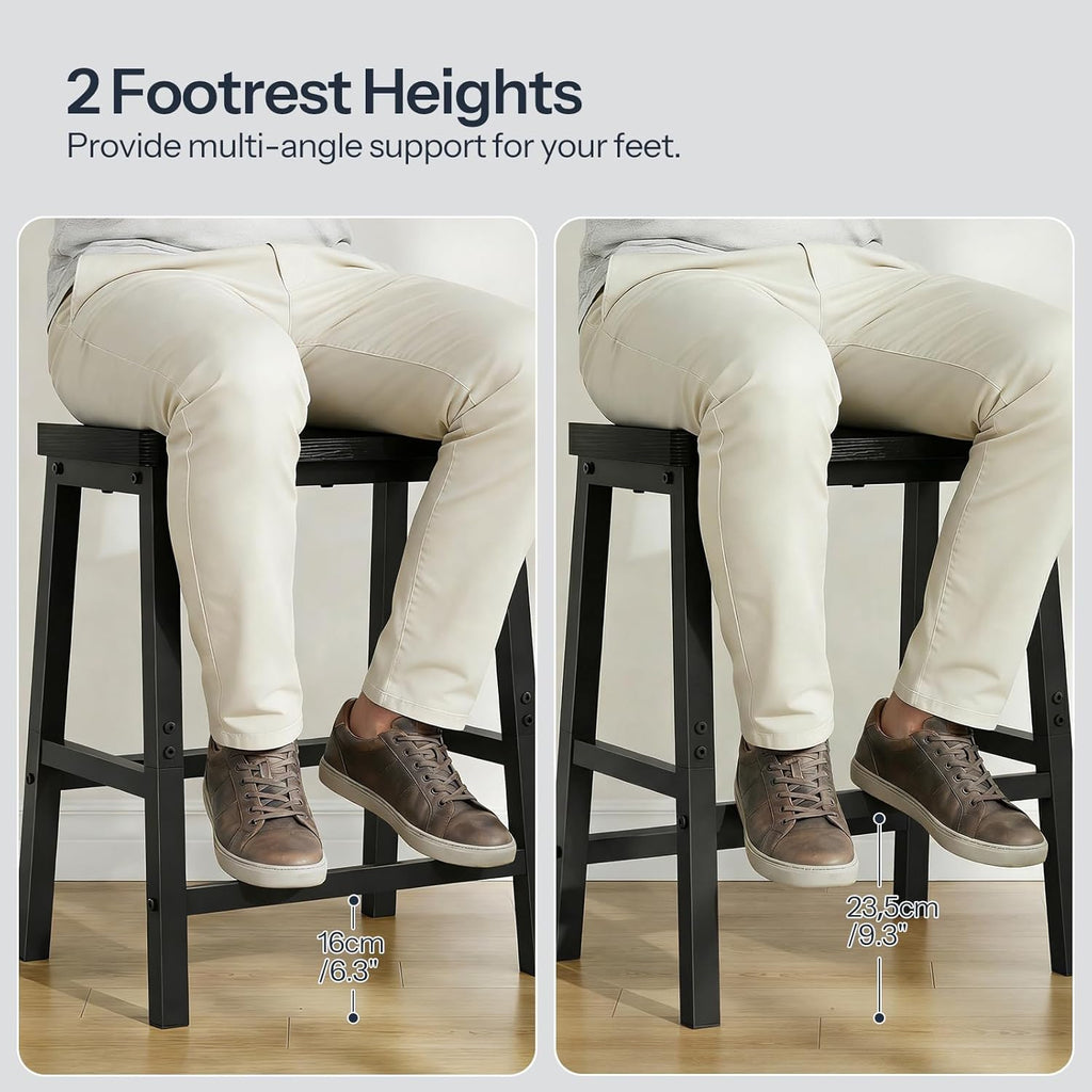 HOOBRO Bar Stools Set of 4, Counter Height Bar Stools, 23.6'' Bar Chairs, Saddle Stools with Footrests, Industrial Barstools for Dining Room, Kitchen, Bar, Black BB02MDP401