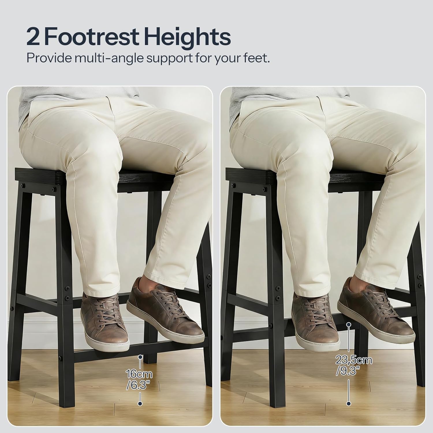 HOOBRO Bar Stools Set of 4, Counter Height Bar Stools, 23.6'' Bar Chairs, Saddle Stools with Footrests, Industrial Barstools for Dining Room, Kitchen, Bar, Black BB02MDP401