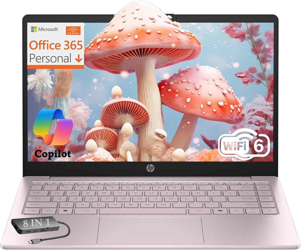 HP Essential Laptop Computer for Student Daily Study, Microsoft Office 365, Intel N150, 4GB RAM, 128GB Storage, Long Battery Life & Fast Charging, Windows 11 Home, Type-C Hub, Tranquil Pink