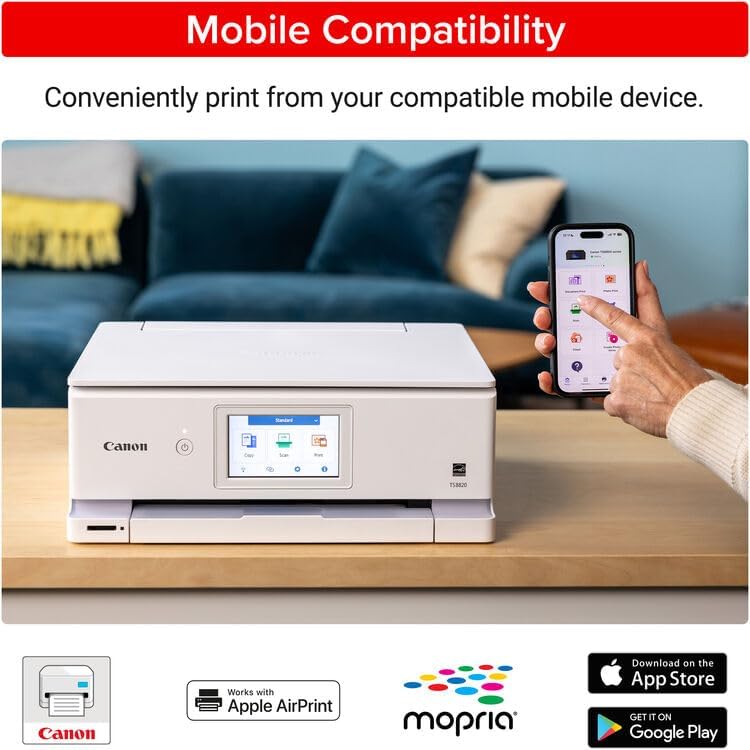 Canon PIXMA TS8820 Wireless All-in-One Inkjet Printer | Print Copy Scan | High-Resolution Photo Color Output for Home Office Creative Projects Everyday Documents + 32GB Card + More (8 Items)