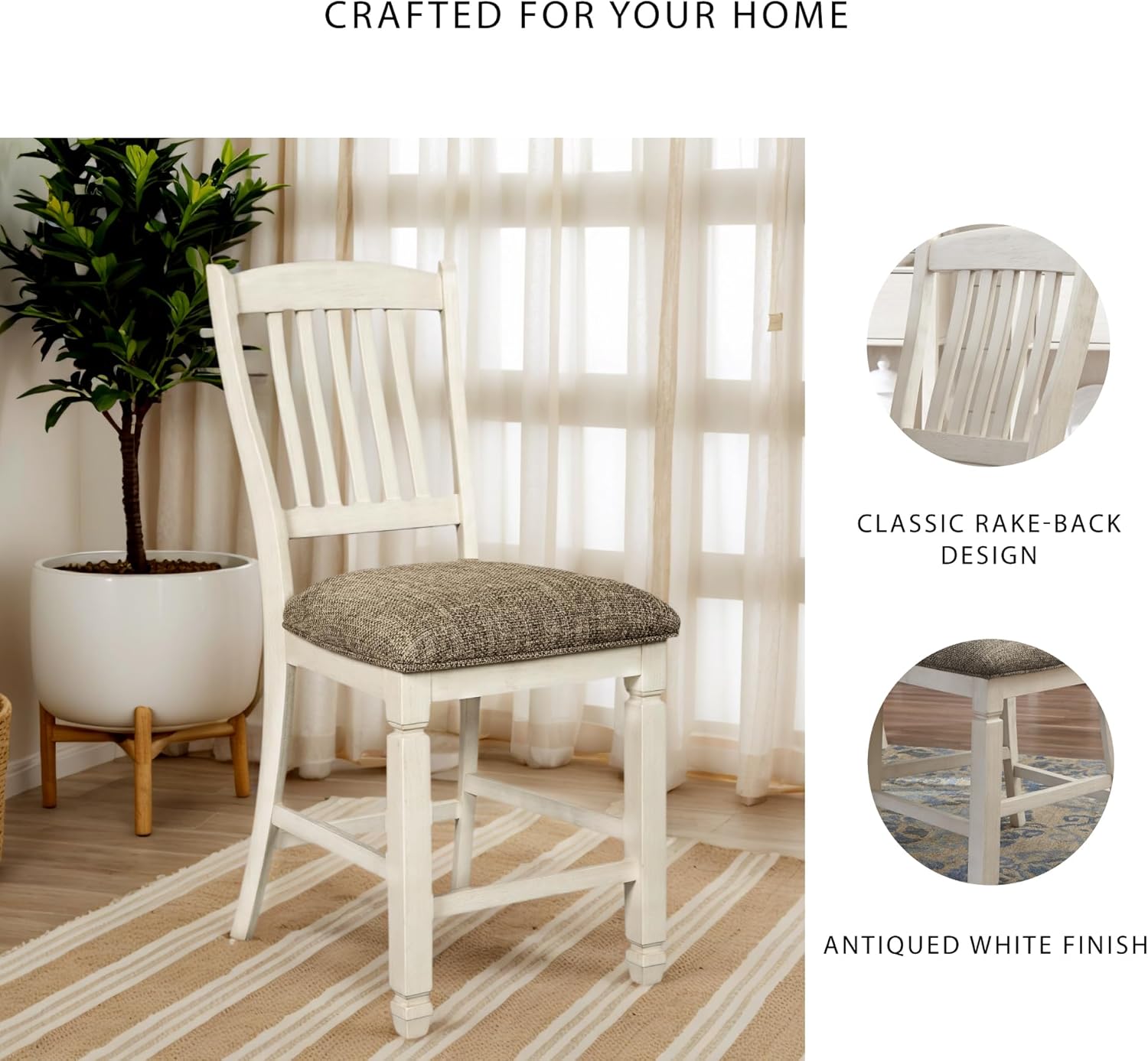 Signature Design by Ashley Bolanburg 24" Counter Height Farmhouse Barstool, 2 Count, Antique White