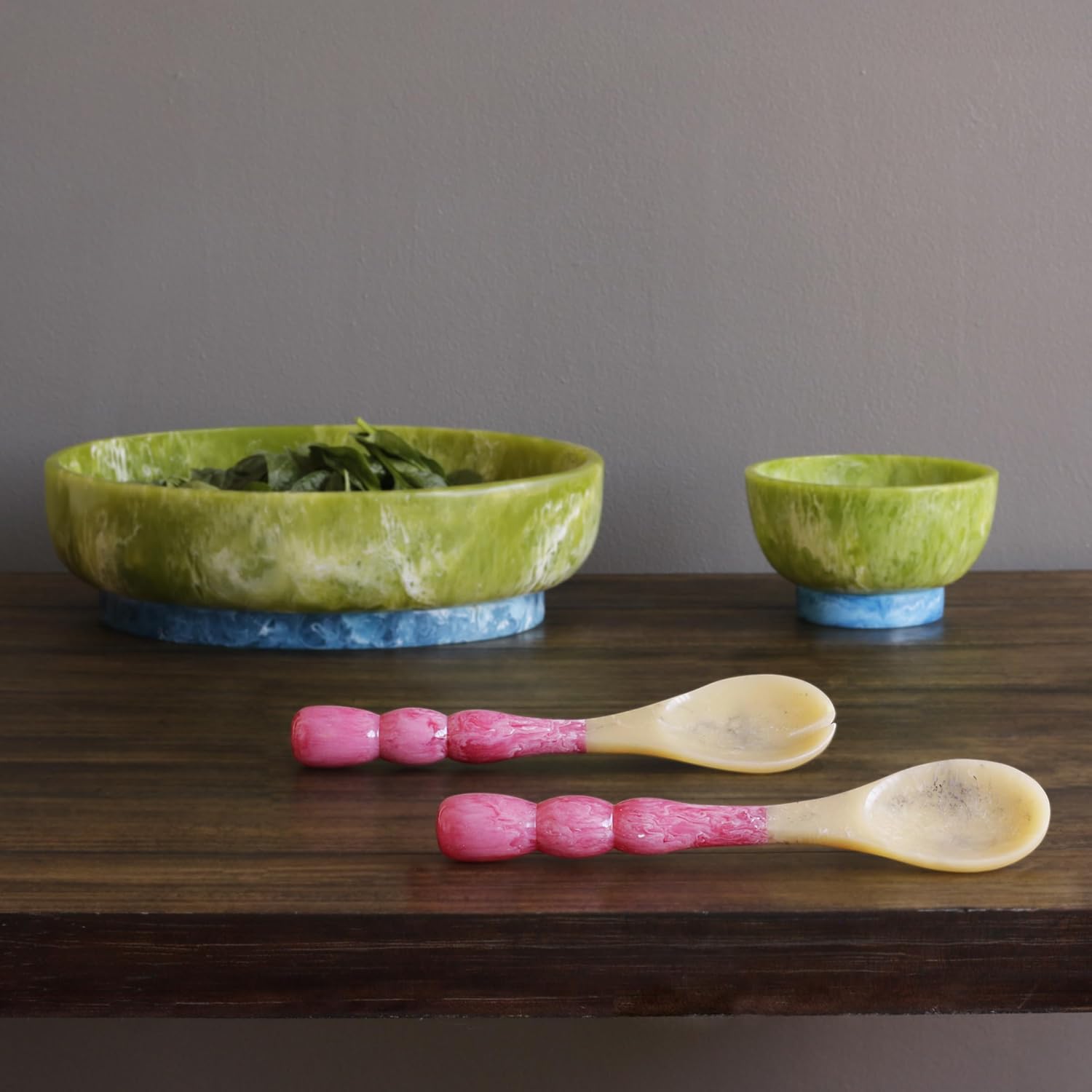 Beatriz Ball RESIN Rio Bubble Salad Servers (Red) – Hand-Poured, Stylish, Lightweight & One-of-a-Kind Artisanal Serveware
