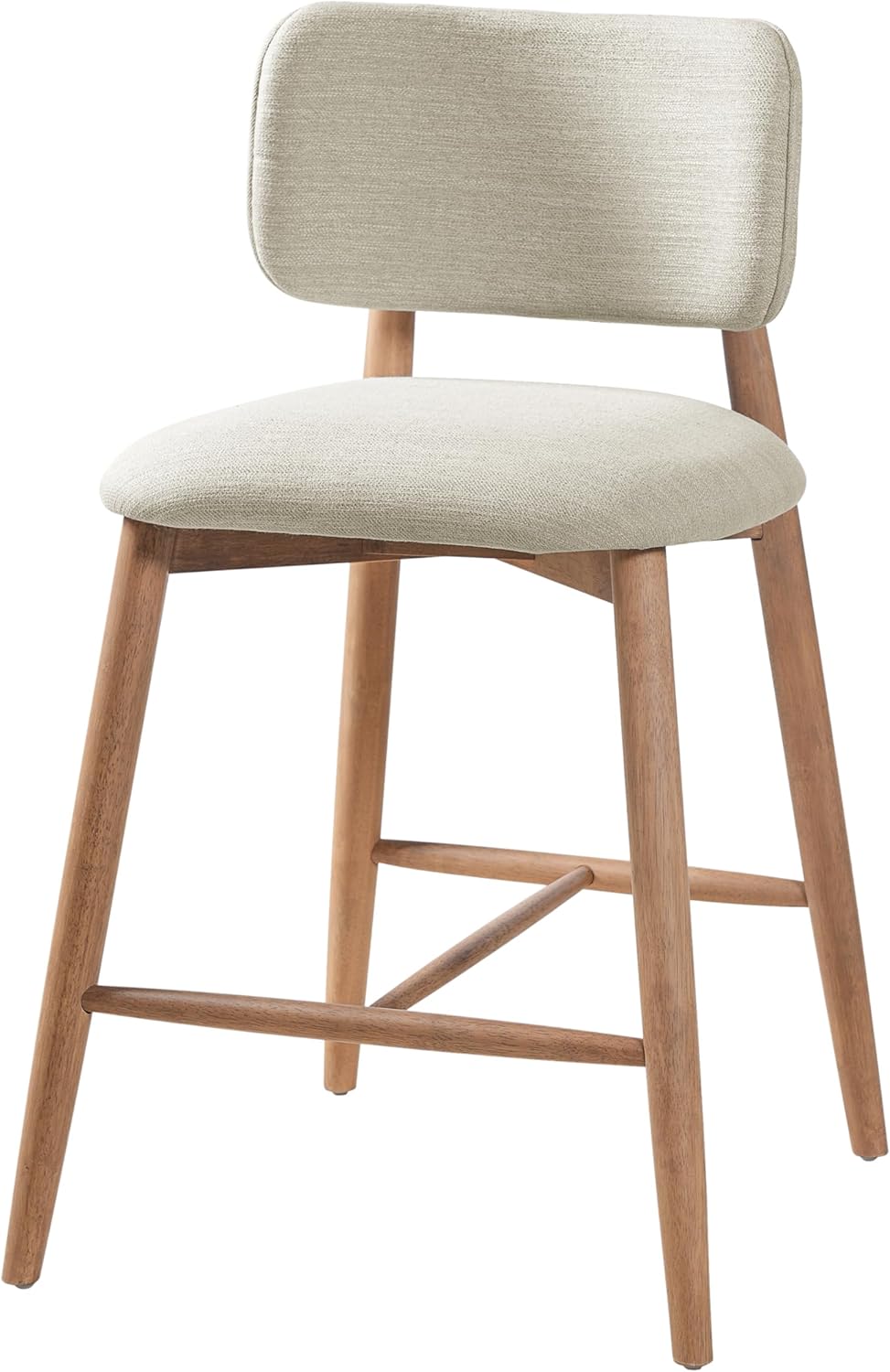 Christopher Knight Home Mundo Counter Height Bar Stools Set of 2, Fabric Upholstered Counter Stools and Curved Backrest, Rubberwood Kitchen Island Armchair with Splayed Legs, Beige + Natural