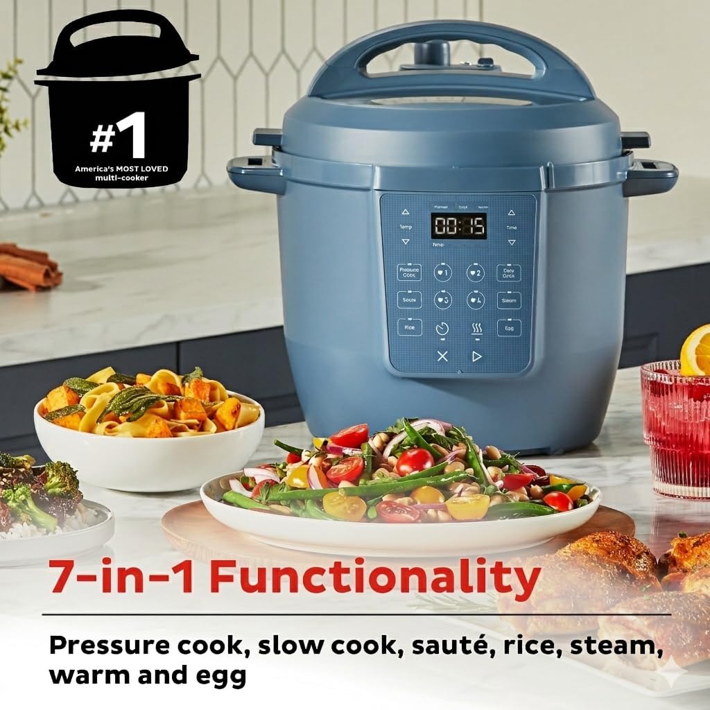 6Qt RIO Chef Series 7-in-1 Multi-Cooker, Pressure Cooker, Slow Cook, & More, Day Dream- The Non-stick Ceramic-coated Aluminum Pot And Dishwasher-safe Lid Make Washing Up Effortless