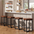 IDEALHOUSE Bar Stools Set of 4, 24.6" Counter Height Backless Barstools, Upholstered PU Leather Seats with Metal X-Frame & Footrest, Modern Kitchen Stools for Home Bar, Dining Room, Brown