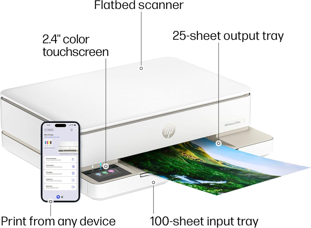 HP Envy 6155e Wireless All-in-One Color Inkjet Printer, Portobello, Print, scan, copy, Duplex printing Best-for-home, 3 month Instant Ink trial included, AI-enabled (714L5A)